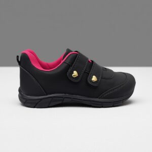 Tênis Escolar Infantil Menina Preto Colegial Velcro com Coração