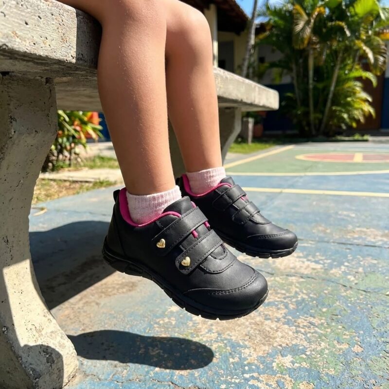 Tênis Escolar Infantil Menina Preto Colegial Velcro